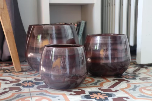 Idéal pour votre jardin:Pot en terre émaillée marron Châtaigne Les Poteries d'Albi Cancale - Ø 14 x H 14 cm