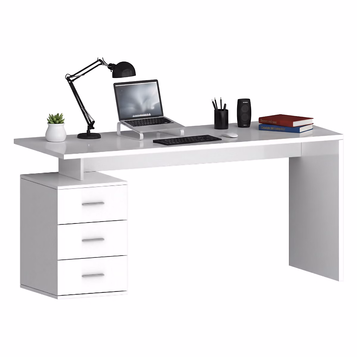Bureau Abisse – Modulable 160x60x75h cm Blanc Brillant