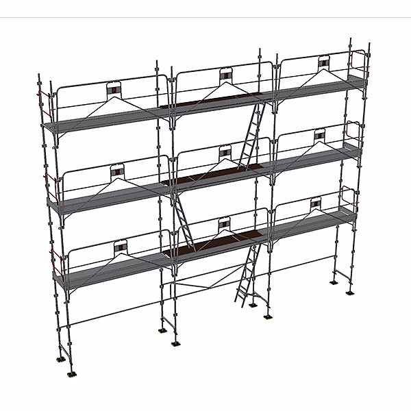 Echafaudage fixe de façade 80m² – Structure + Planchers + Plinthes, Version garde-corps, DUO80GC-SPP