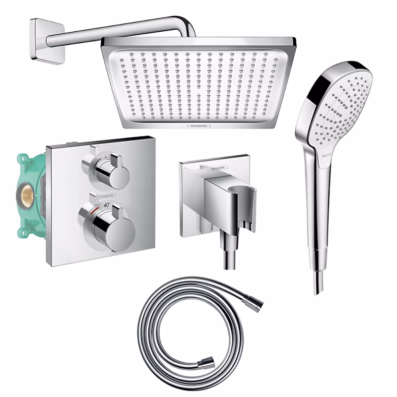 Colonne de douche encastrée thermostatique HANSGROHE Ecostat Square chromé | Colonne de douche