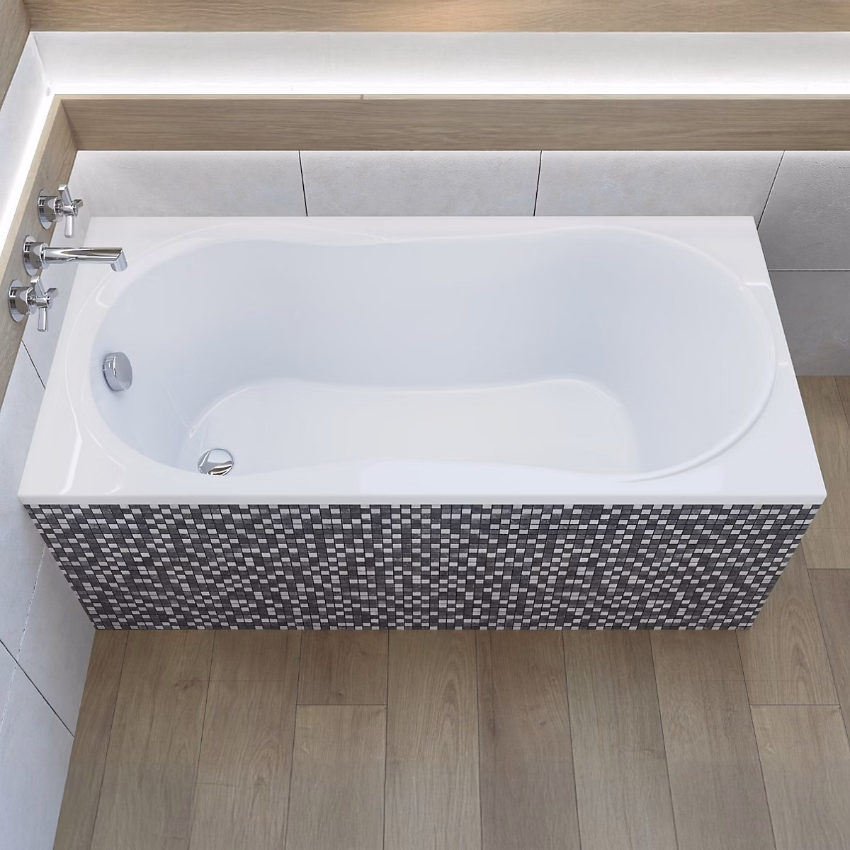 Baignoire rectangulaire 170 x 70 GRACJA acrylique blanc + Habillage en polystyrène + Pieds + Vidage à chromé | Baignoire