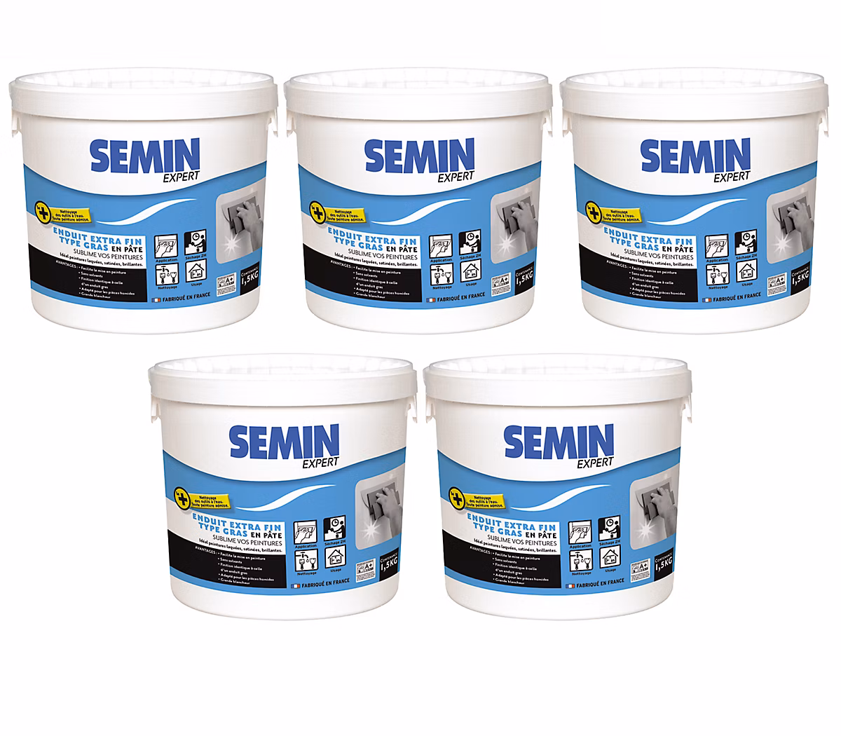Enduit Extra Fin Semin – Lissage Type Gras, Intérieur, Seau de 1, 5 kg (lot de 5)