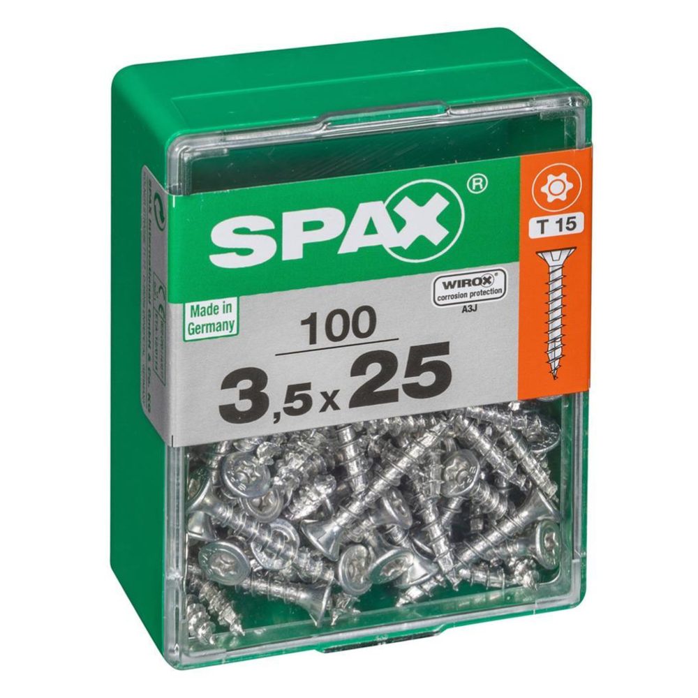 CENTRALE BRICO Lot de 100 vis acier tête autofraisée plate SPAX, Diam.3.5 mm x L.25 mm