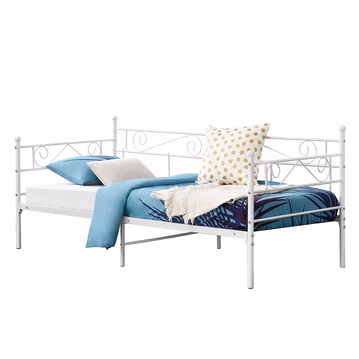 Cadre de Lit Simple Kerava en Métal 90 × 200 cm Blanc Mat en.casa