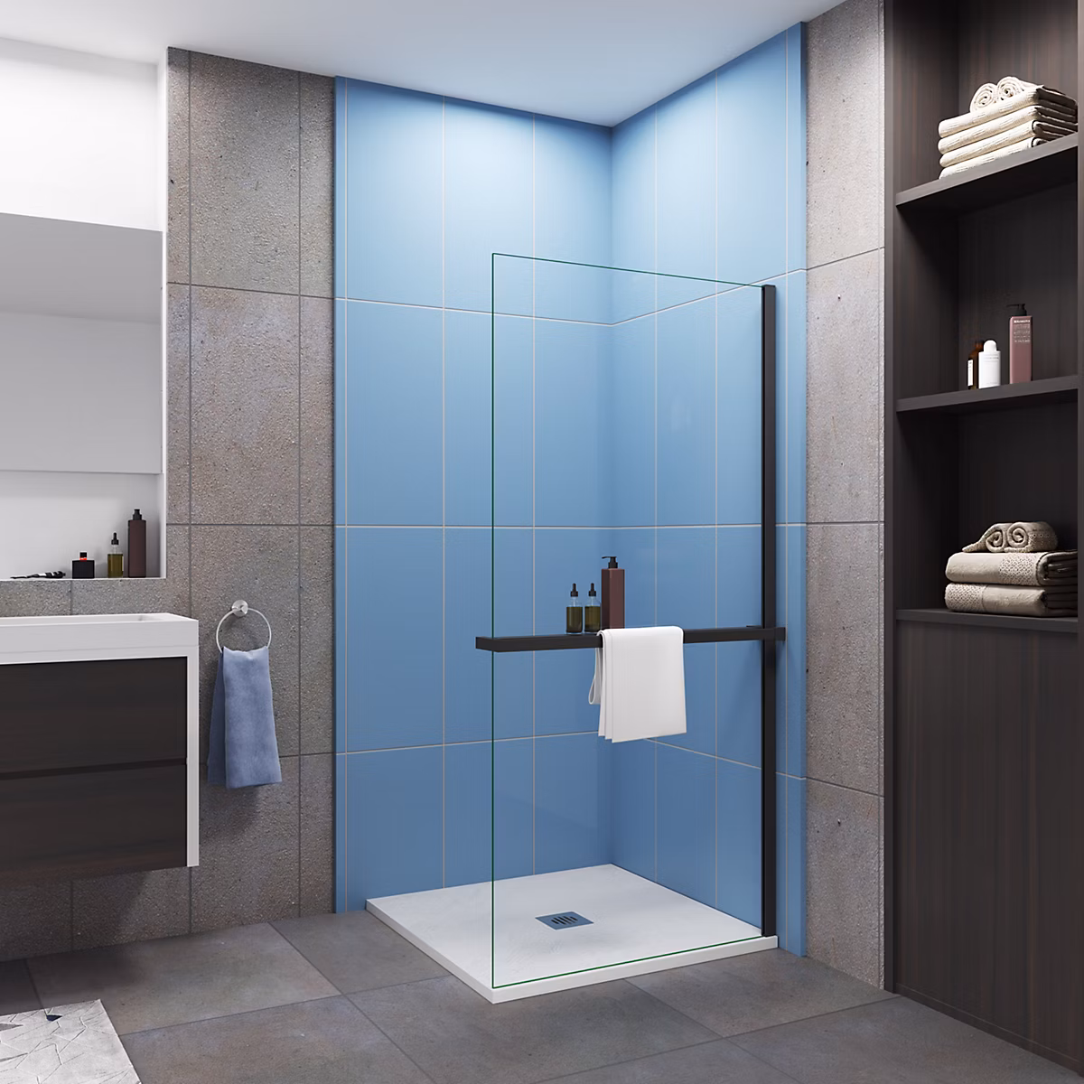 Étagère de douche noir 80 cm – paroi à l'italienne, design élégant, accessoire de salle de bain