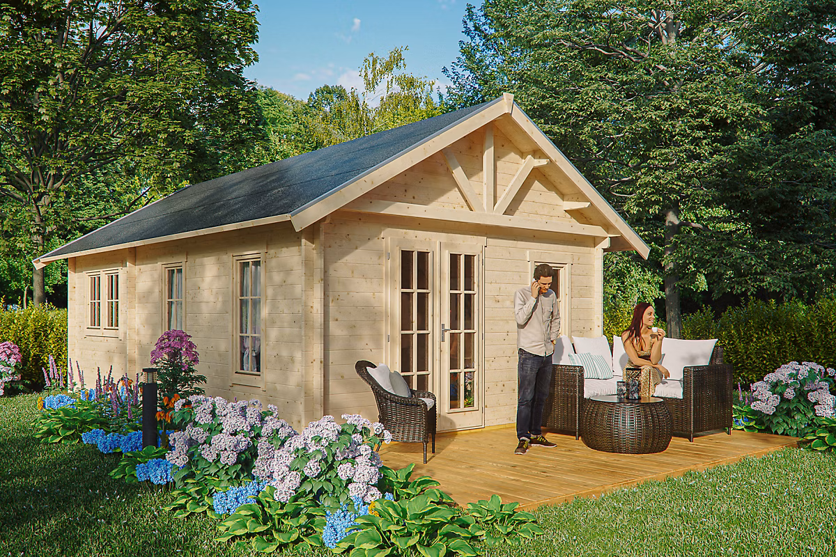 Chalet de loisirs SKAN HOLZ Bern 4 – 420 × 660cm, 45mm, toit isolable (pour bardeaux)
