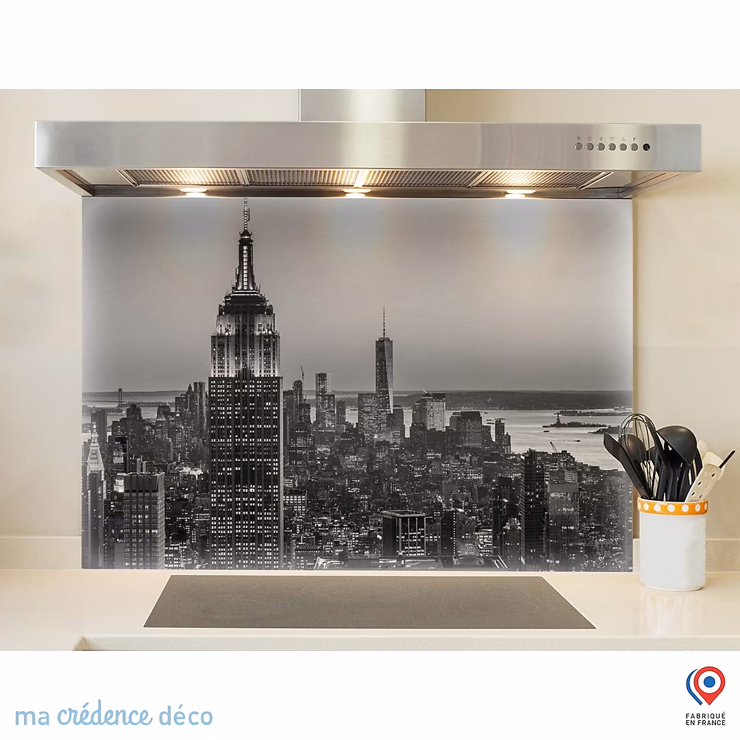 Crédence cuisine fond de hotte New York – Alu composite, L 60 cm x H 45 cm, MaCrédenceDéco