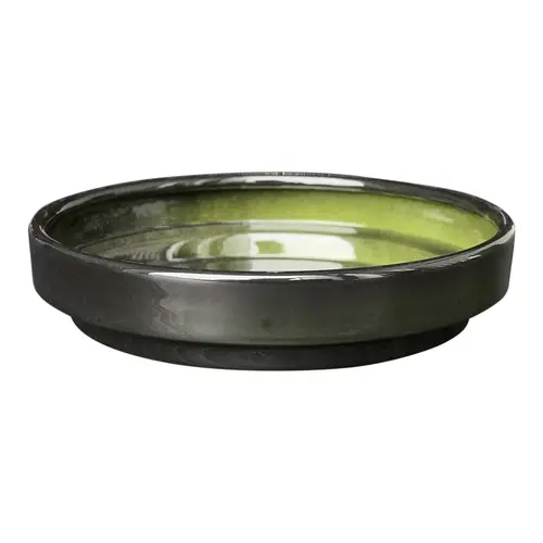 Solution pour le jardin:Soucoupe ronde en métal recyclé coloris vert algue vif Upcycle Conique - Ø 12 x H 2,5 cm