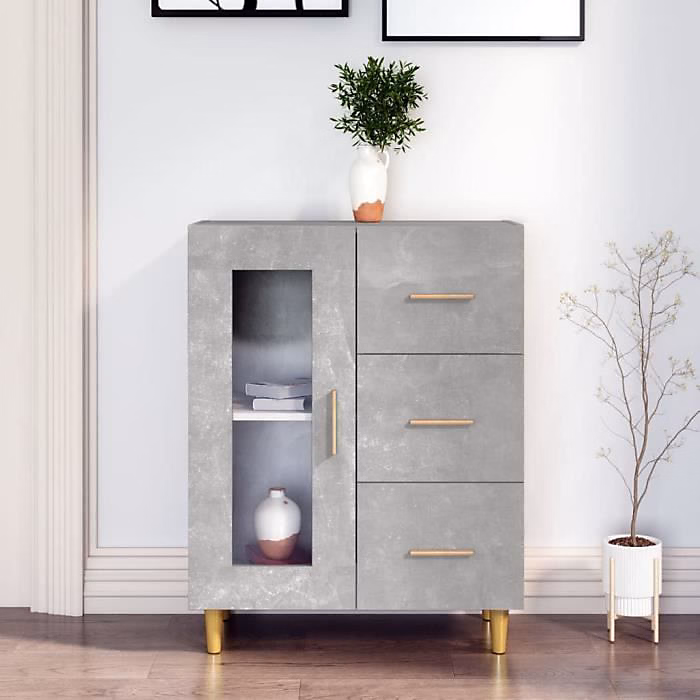 812208 vidaXL Buffet Gris béton 69 – 5 × 34 × 90 cm Bois d'ingénierie