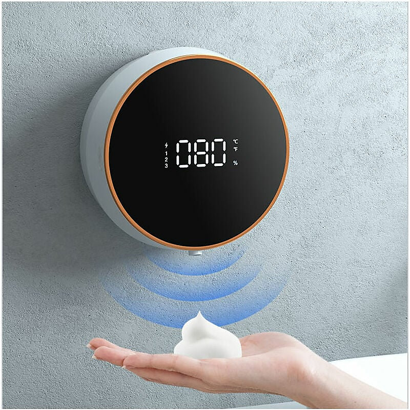 Blanc Distributeur de savon moussant automatique mural 300 ml | rechargeable – 3 réglages – détection de température