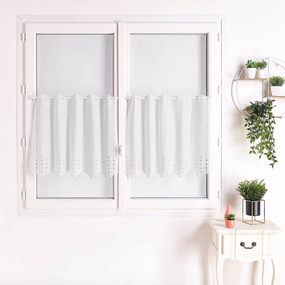 Brise bise étamine base festonnée (58 × 60 cm – Blanc)