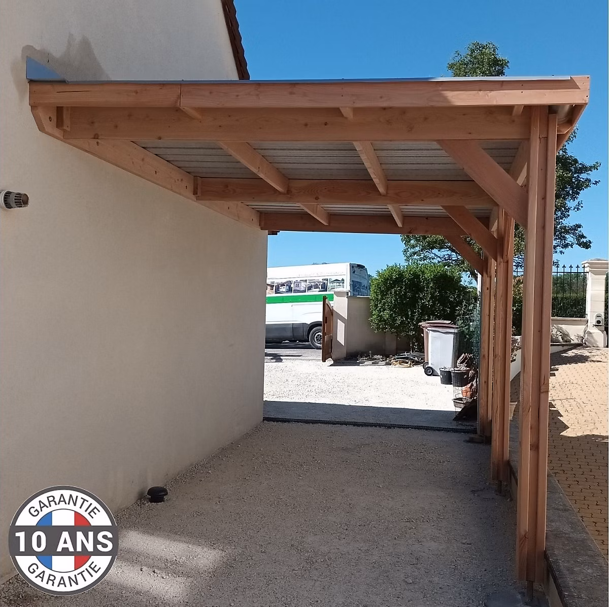 Carport adossé toit plat 450cmx800cm – bois DOUGLAS Français (Charpente en bois, auvent, abri voiture) 36 m². Garantie 10 ans