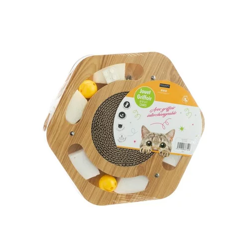 Jardin service：Jouet pour chat coloris beige Wouapy Hexagone aire de jeux avec griffoir – 31,5 x 4,5 x 35 cm