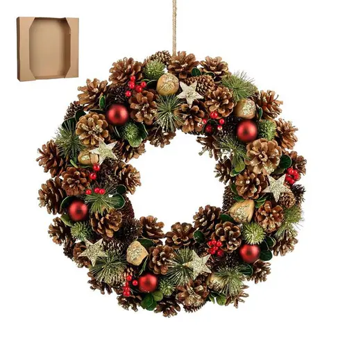 Une idée maline pour l’extérieur:Couronne de sapin, pommes de pin naturelles et décorations colorées Roslyn grand modèle - Ø 45 x H 9 cm