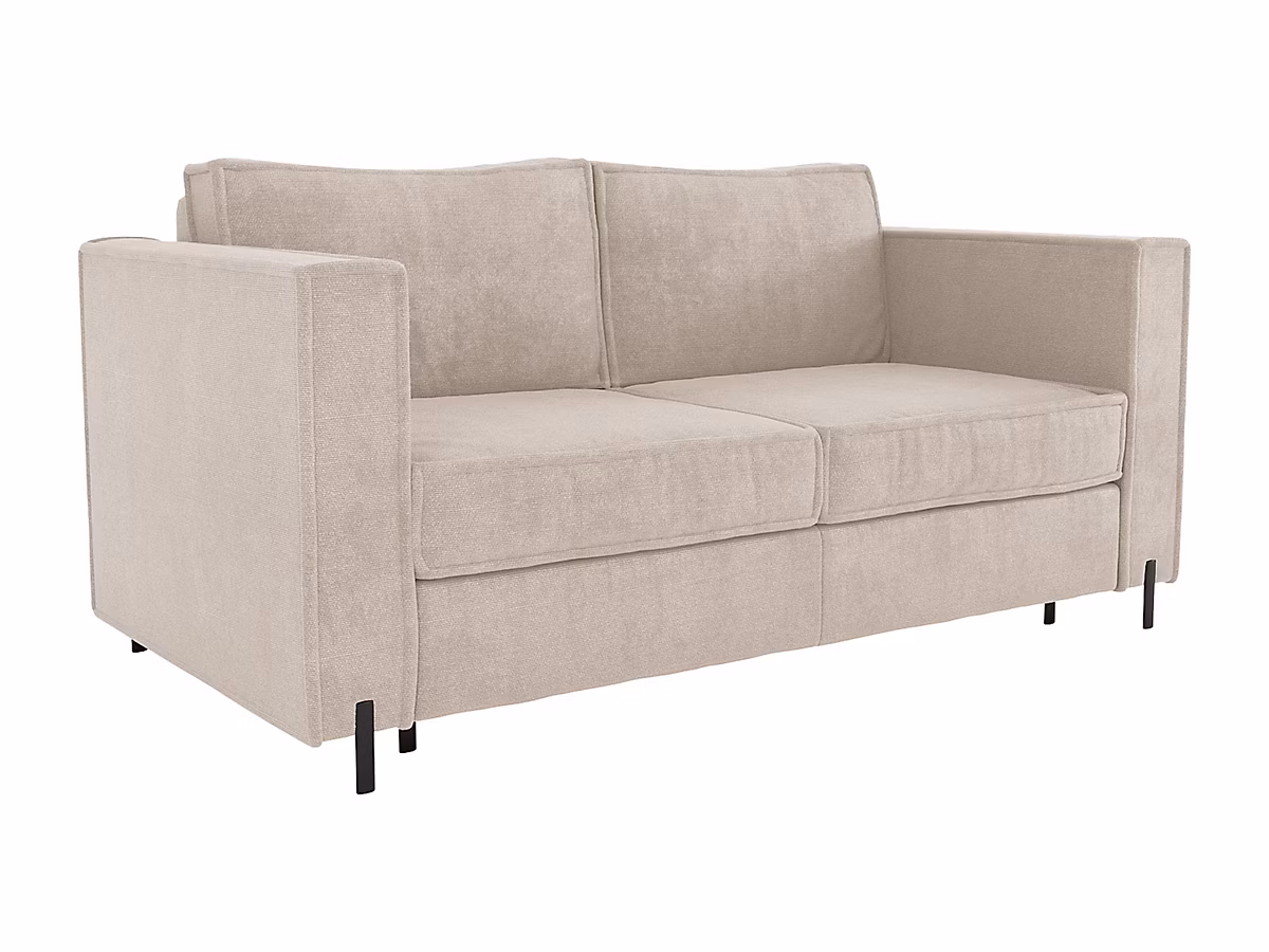 Canapé 4 places convertible express en tissu texturé beige – Couchage 160 cm, Matelas 14 cm, ELORYA