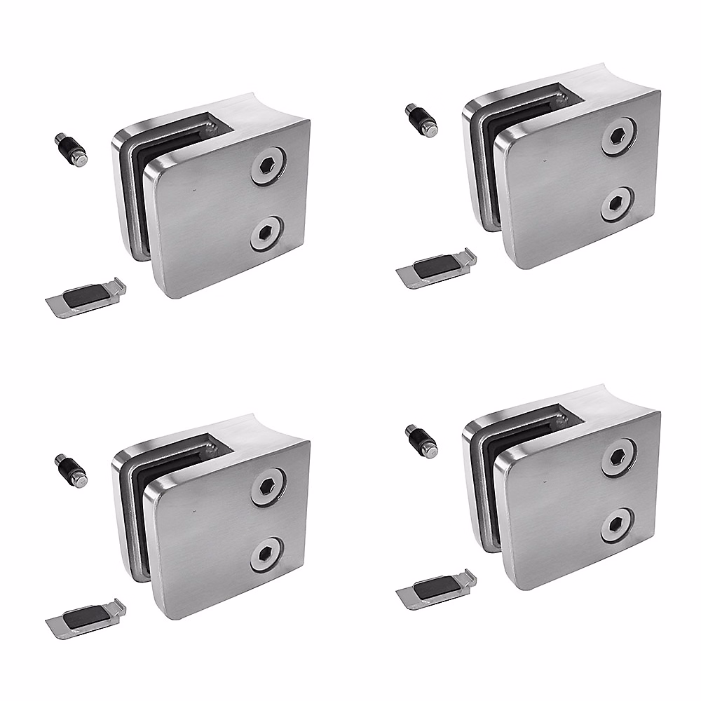 4 x Pince à verre pour tube diam. 42 – 4 modèle 21, Ep. verre 6,76 mm, Inox 304 brossé GR320