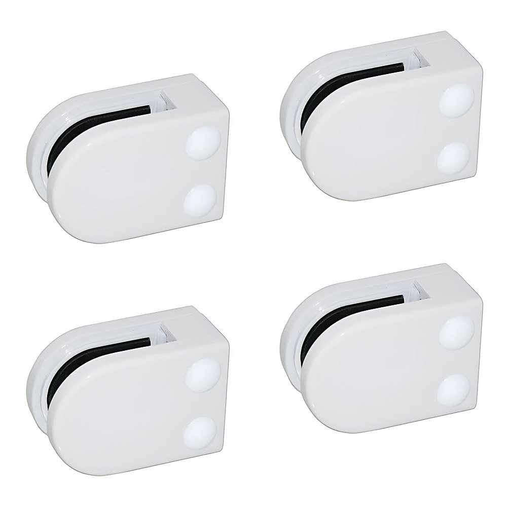 4 x Pince à verre plate modèle 02 | Ep. verre 10 mm – Zamak blanc RAL 9016