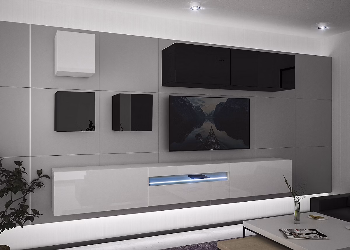 Ensemble meuble TV NEXT 277 AN277-17BW-HG26-1B blanc-noir brillant 273 cm – Réf. ZFHNACAYC0898410319