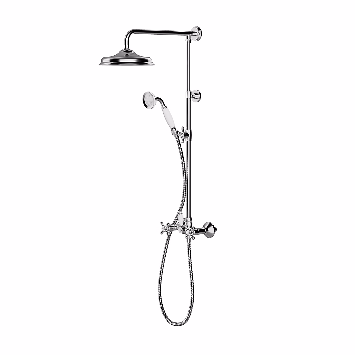 Colonne de douche avec mélangeur mécanique + douchette + flexible + barre réglable – chrome, GoodHome Etel