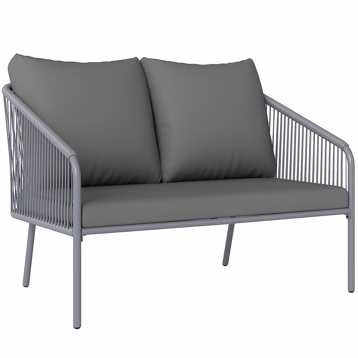 Salon et mobilier de jardin – Canapé de jardin 2 places style bohème chic avec coussins assise dossier acier résine filaire gris