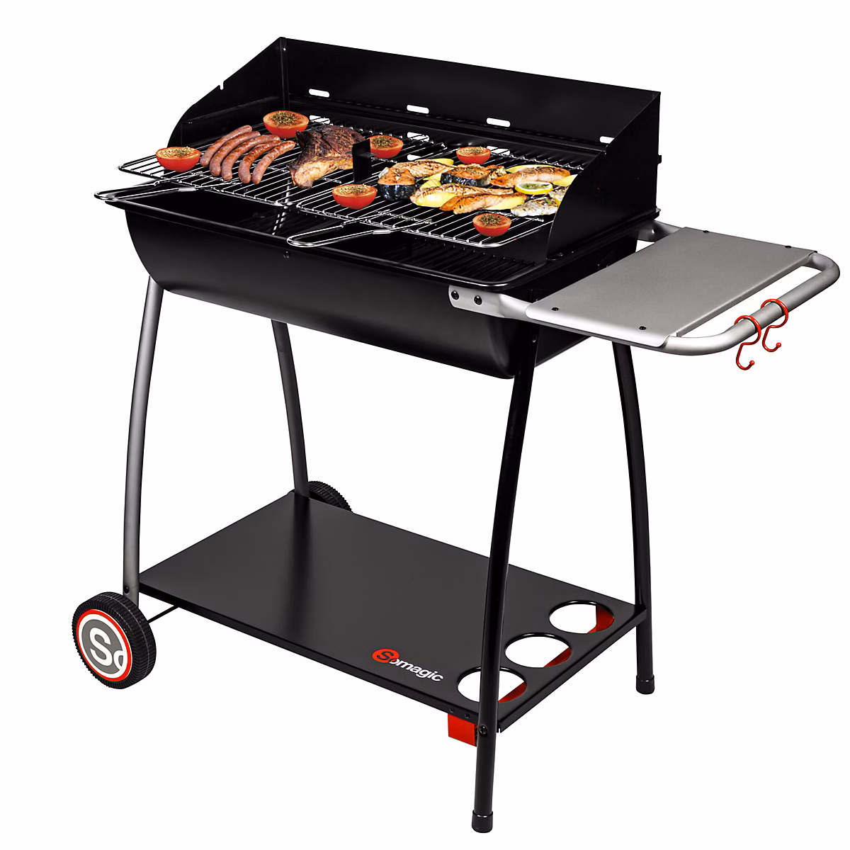 Barbecue en forme de demi-tonneau (104.5 × 52.5 × 94 cm – Noir)