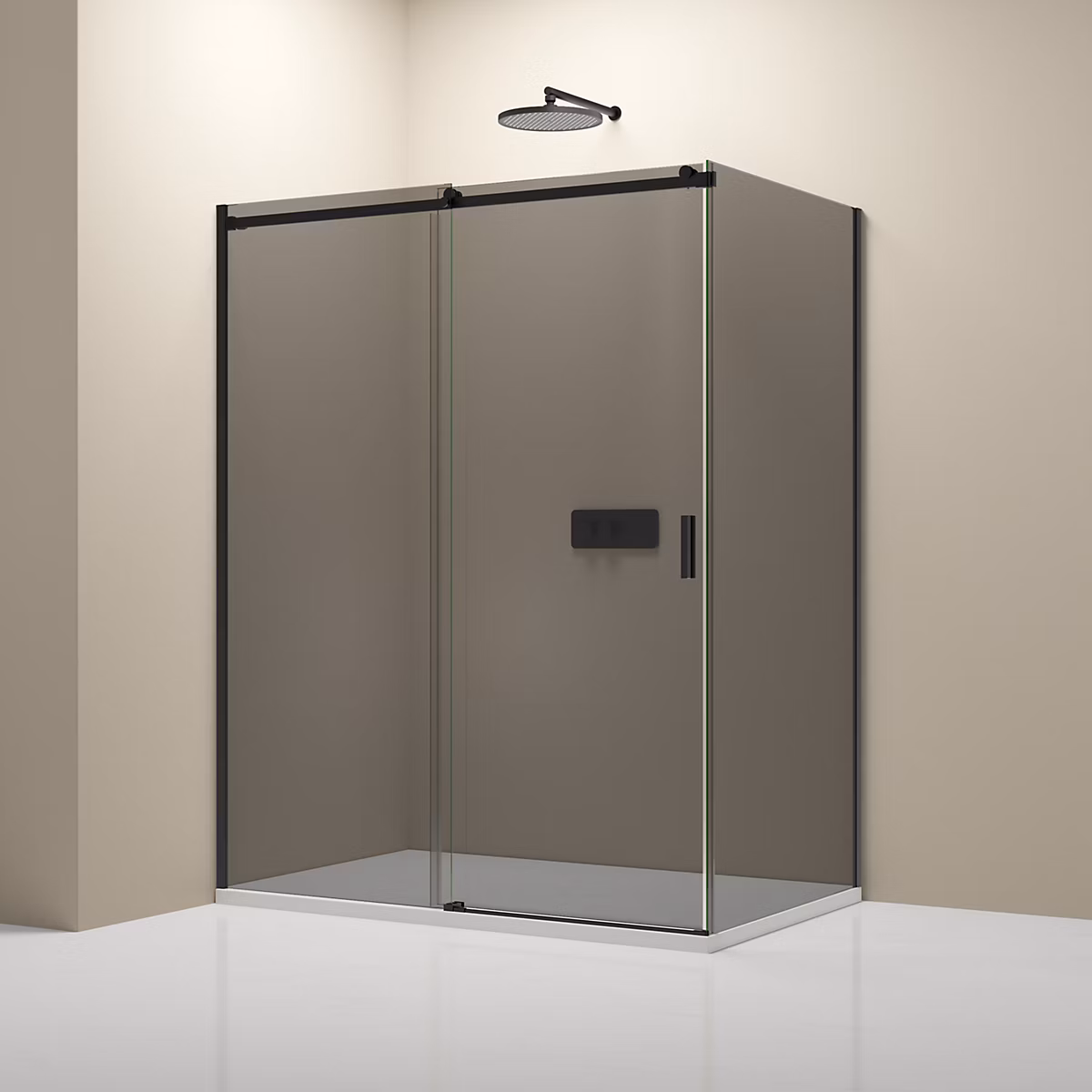 Cabine de douche d'angle – Verre fumé 8mm, porte coulissante, Profilé Noir mat, NT806 FLEX 120 × 80 × 195cm