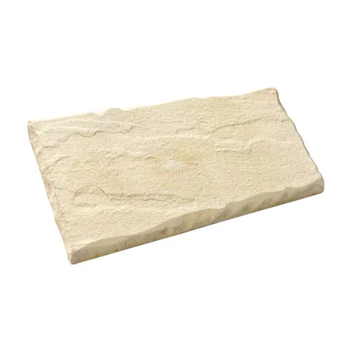 Jardin pour tous：Pas de cheminement trapèze en pierre reconstituée beige Hairie Grandon - 49 x 33/26 cm
