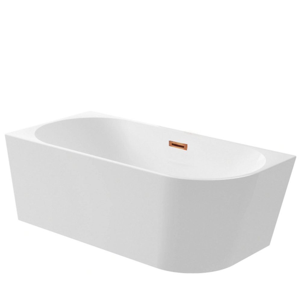 Balneo Baignoire semi-îlot Murale 160 × 80cm gauche – accessoires cuivre, Acrylique thermoformé 3.5mm, avec pieds réglables, AVOLA