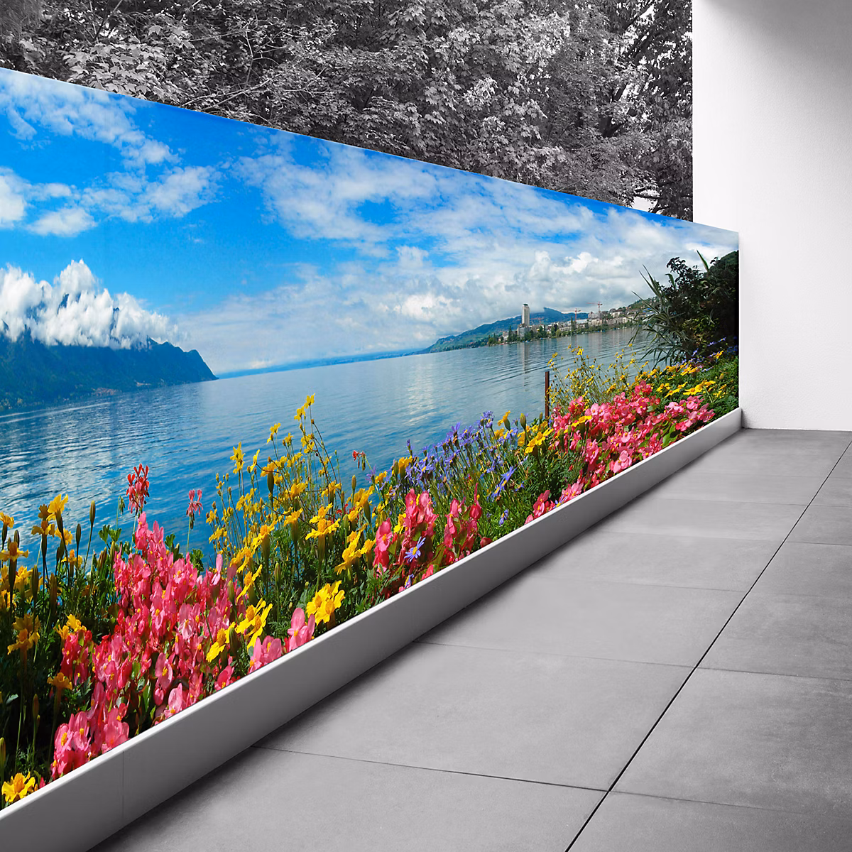 Brise vue Trompe l'oeil – 100 × 325 cm | Vue lac 3617689696416