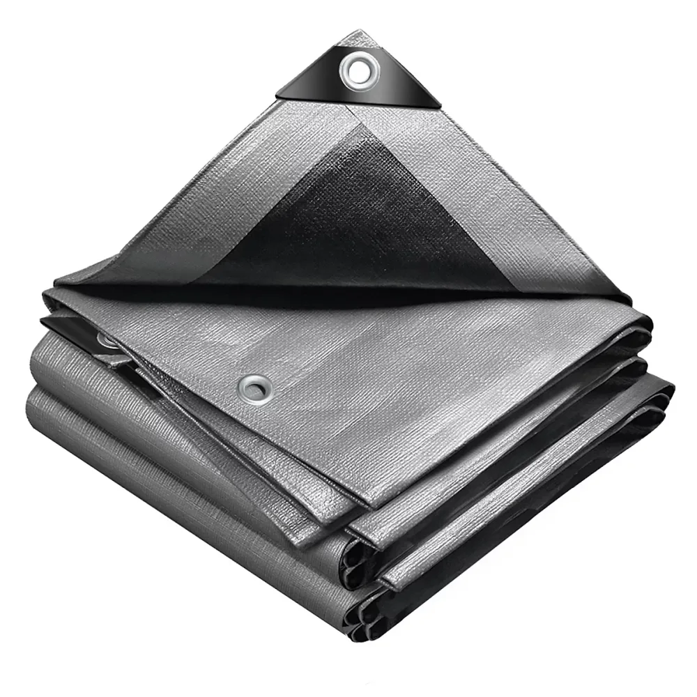 Bâche de Protection en Polyéthylène resistant et impermeable 240g/m² gris et noir 3 × 4m VOUNOT