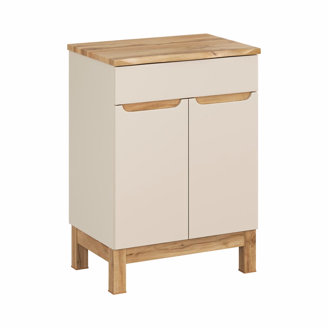 Ensemble de salle de bain ERMANO cachemire et aspect chene 60cm : meuble sous vasque et plan pour vasque biseauté – Réf. BFUDNSYQG6528279824