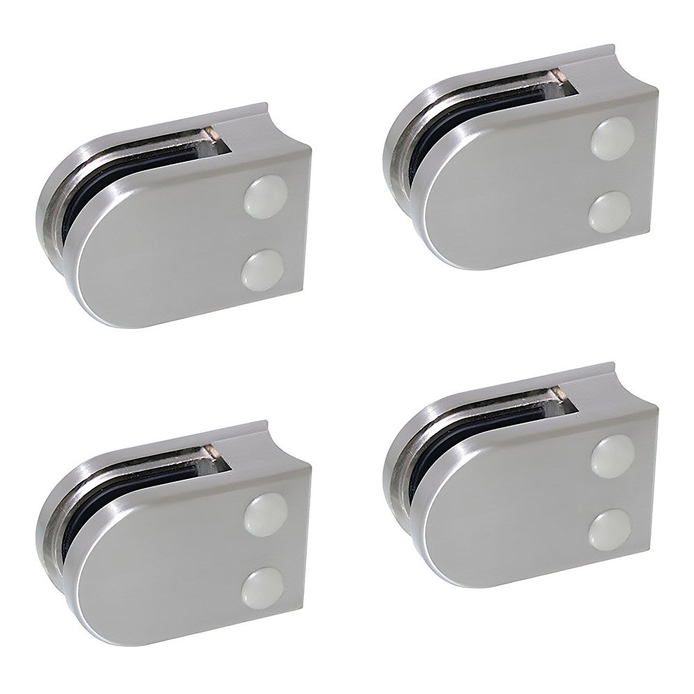 4 x Pince à verre pour tube diam. 42 – 4 modèle 02, Ep. verre 10 mm, Inox 304 brossé GR320