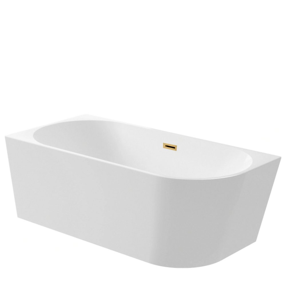 Balneo Baignoire semi – îlot Murale 160 × 80cm gauche, accessoires doré, Acrylique thermoformé 3.5mm, avec pieds réglables, AVOLA
