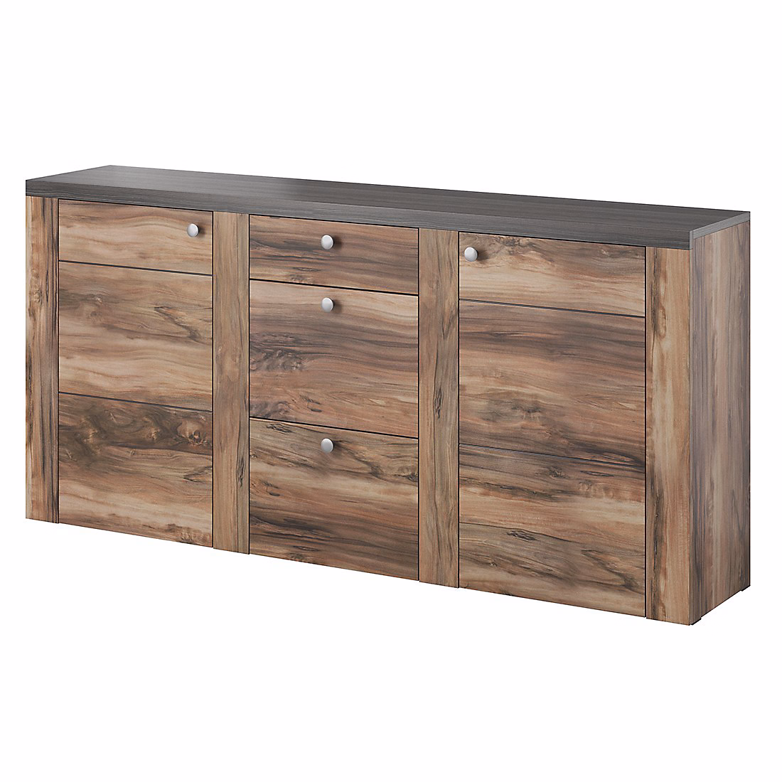 Buffet design 175cm pour salon couleur noyer et noir effet bois collection SANTIAGO. – Réf. AXCUJPZKD7152492232