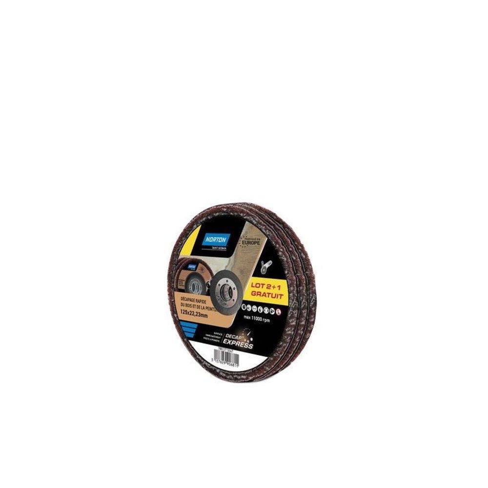 Norton Lot De 3 Disques Décapants Express Pour Bois/Vernis, 125 X 22,23 Mm