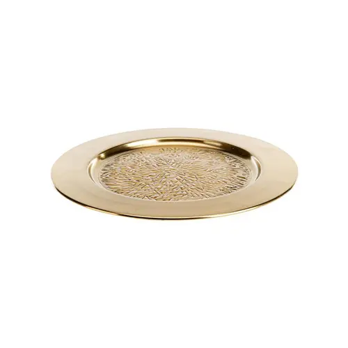 Sélection nature：Plateau rond en métal doré martelé - Ø 30 cm