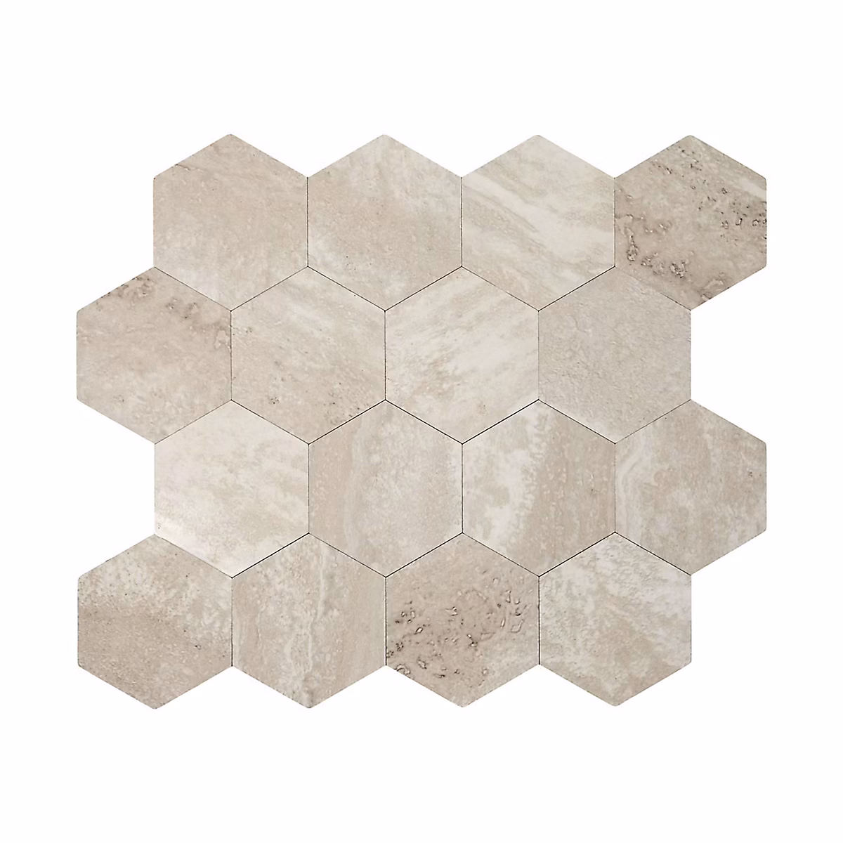 Crédence adhésive hexagonale effet travertin Beige – L. 32.6 x l. 27.4 x H. 0.3 cm