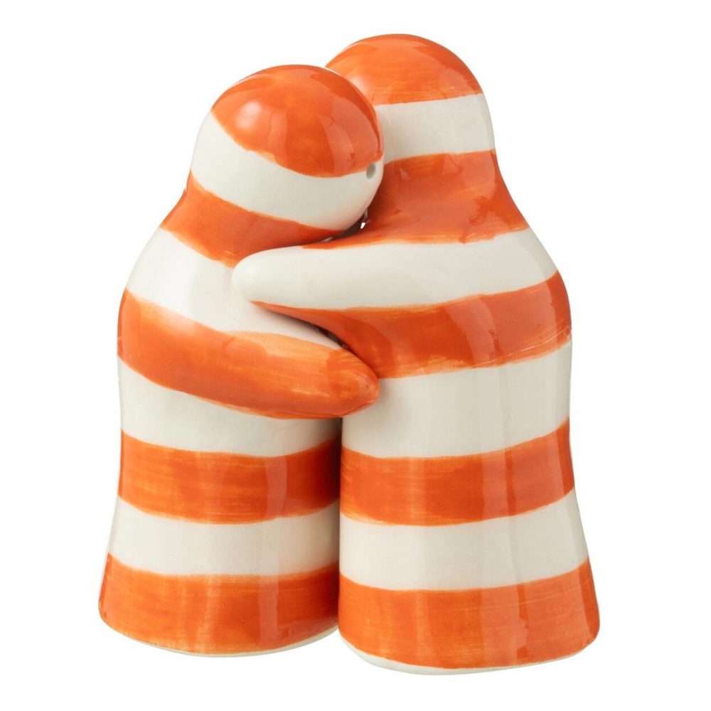 J-LINE Salière & poivrière en céramique granada rayure 8cm orange
