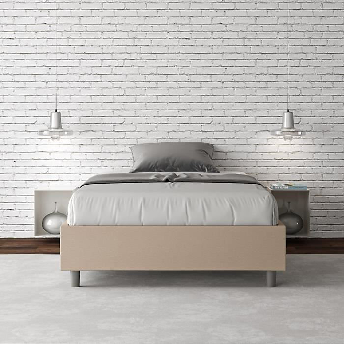Cadre de lit 1 place et demi Azelia – Blanc et Gris, 120 × 200 avec sommier