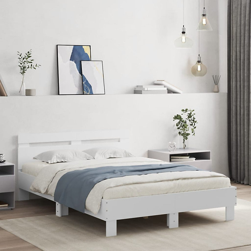 Cadre de lit avec LED sans matelas blanc 120 × 190 cm