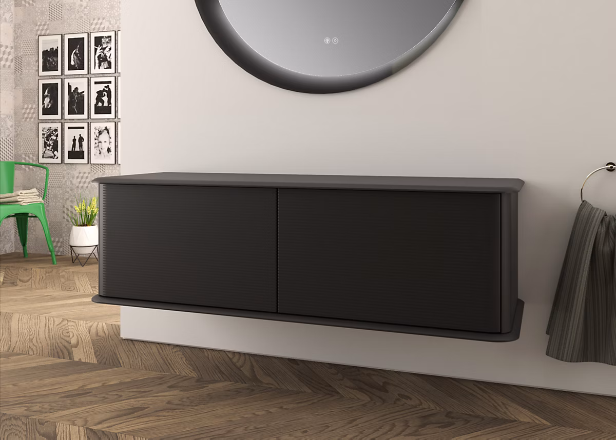Meuble sous vasque suspendu avec plan de toilette l.141 cm – noir mat, Idra