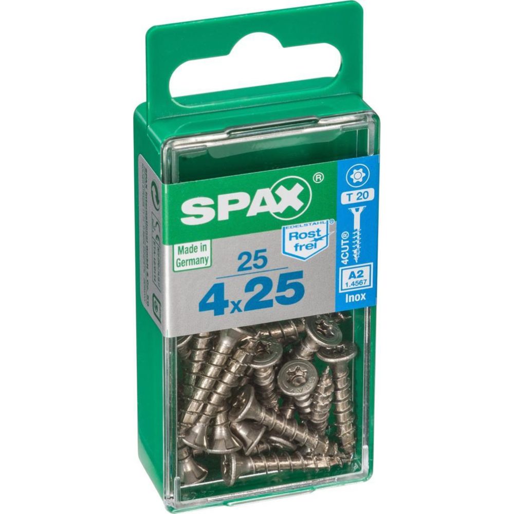 CENTRALE BRICO Lot de 25 vis inox tête fraisée torx SPAX, Diam.4 mm x L.25 mm