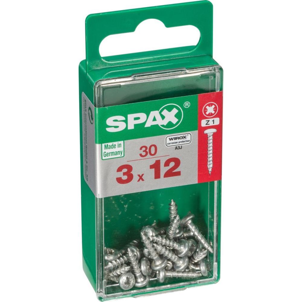 CENTRALE BRICO Lot de 30 vis acier tête cylindrique bombée SPAX, Diam.3 mm x L.12 mm
