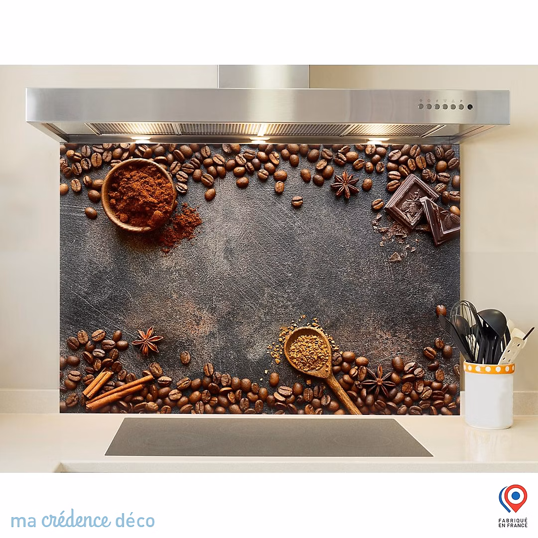 Crédence cuisine fond de hotte Café et chocolat – Alu composite, L 90 cm x H 50 cm, MaCrédenceDéco