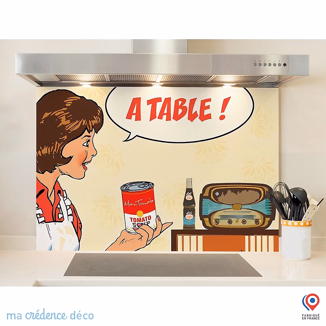 Crédence cuisine fond de hotte A table – Verre trempé, L 90 cm x H 60 cm, MaCrédenceDéco