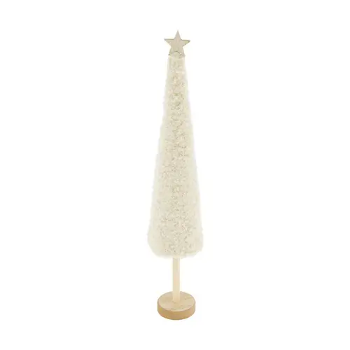 Pour mieux aménager vos extérieurs:Arbre de Noël sur pied avec tissu blanc cassé Teddy - Ø 7 x H 37 cm