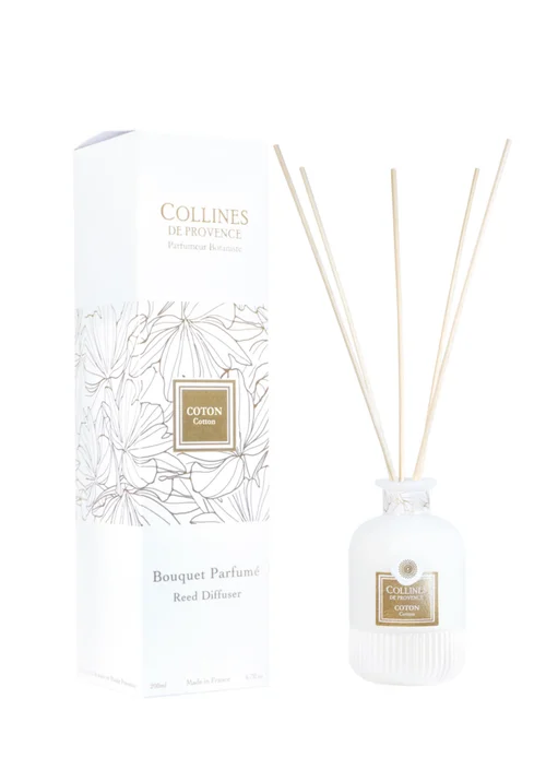 Idéal pour l’extérieur：Bouquet parfumé blanc Collines de Provence Fleurs & Écorces Coton - 200 ml