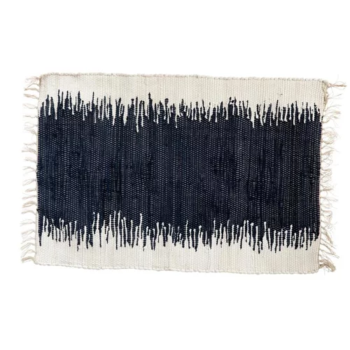 Solution jardin:Tapis rectangulaire en coton coloris blanc et bleu avec des lignes – 60 x 90 cm