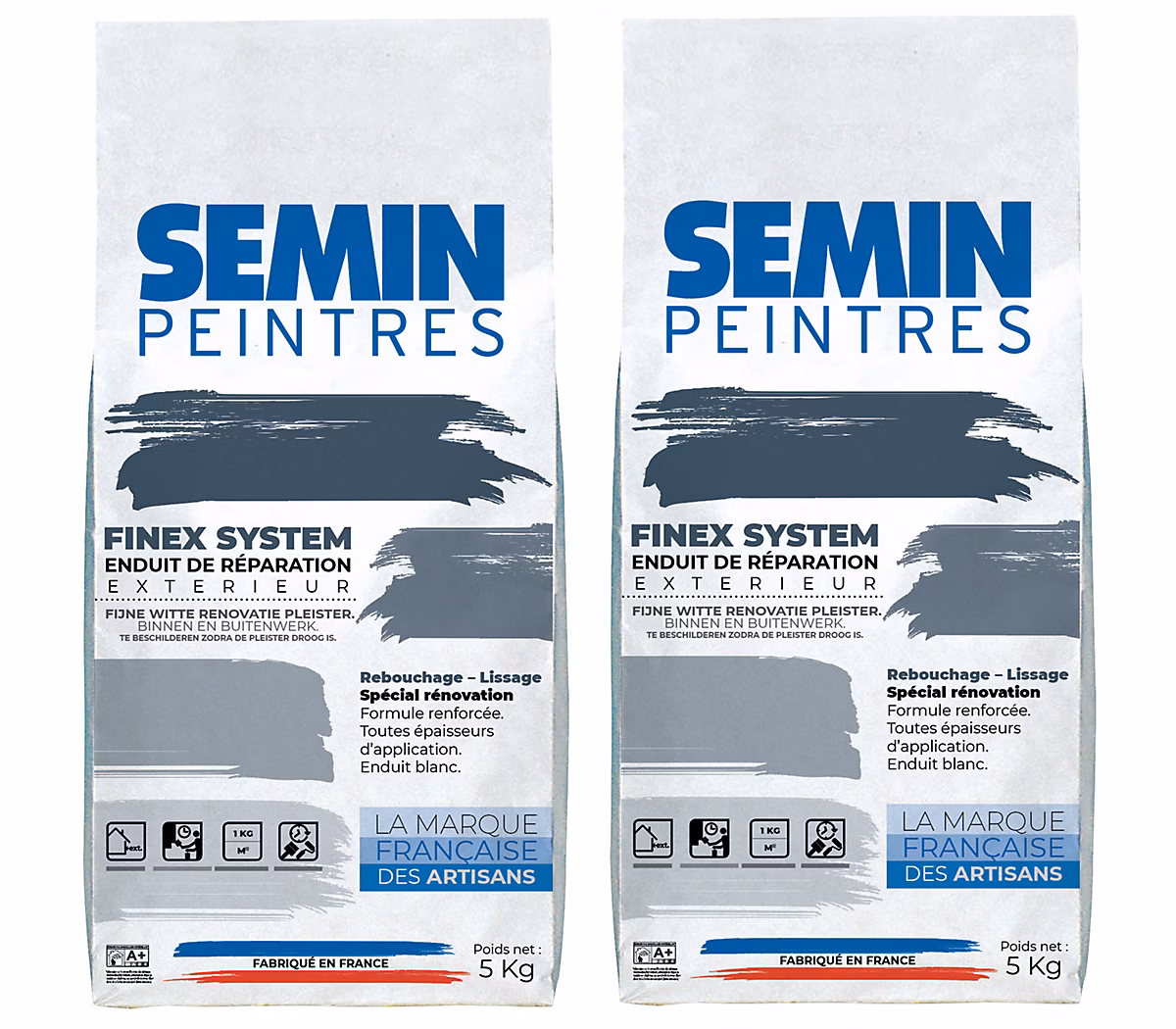 Enduit de Rebouchage Extérieur – Semin, Réparation, Lissage & Rebouchage, Haute Adhérence, Blanc, Sac de 5 kg (Lot de 2)