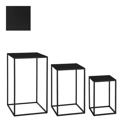 Pour la maison et le jardin:Sellette carrée en métal noir Quinty taille 2 - 25 x 25 x 40 cm